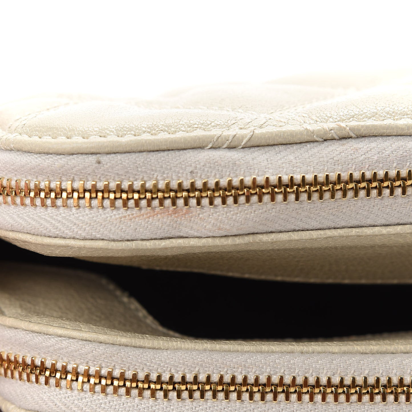 Grained Lambskin Quilted Mini Becky Double Zip Bag Vintage White