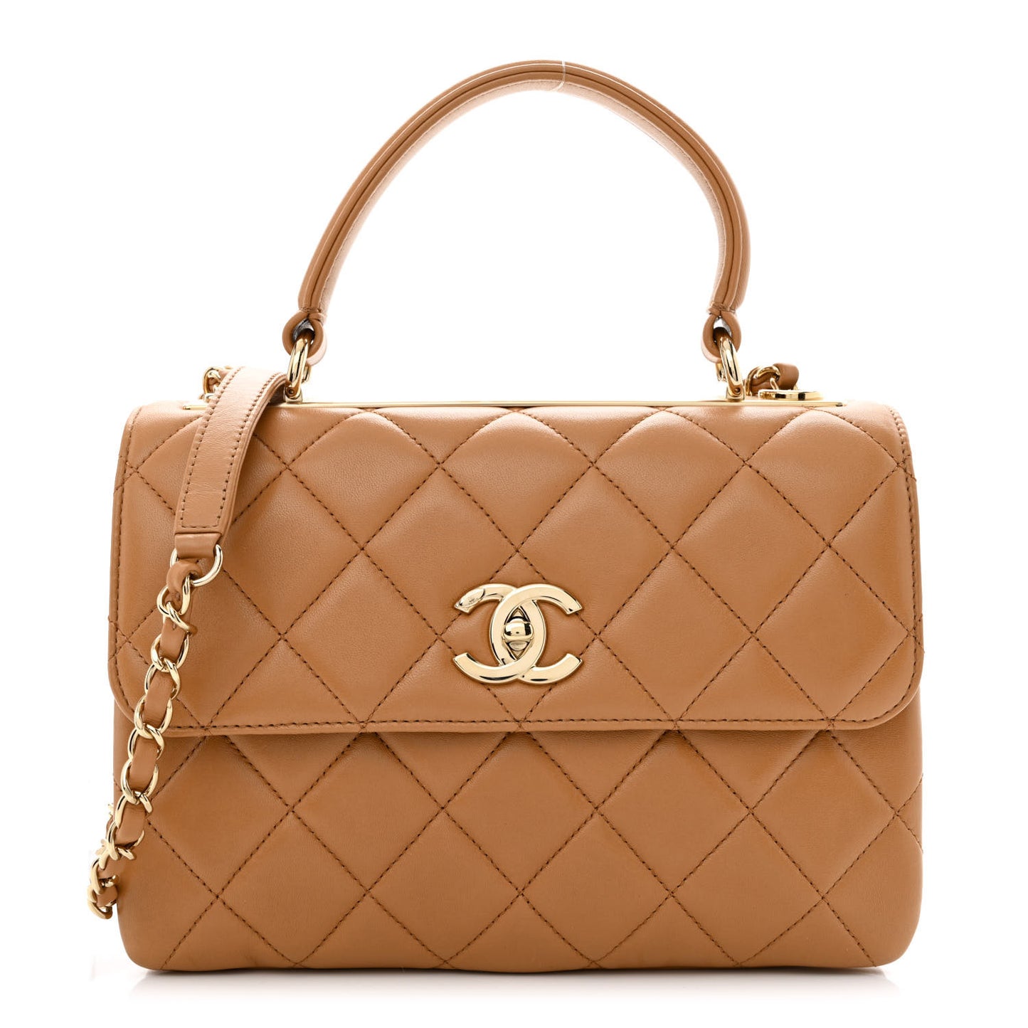 Lambskin Quilted Small Trendy CC Flap Dual Handle Bag Camel