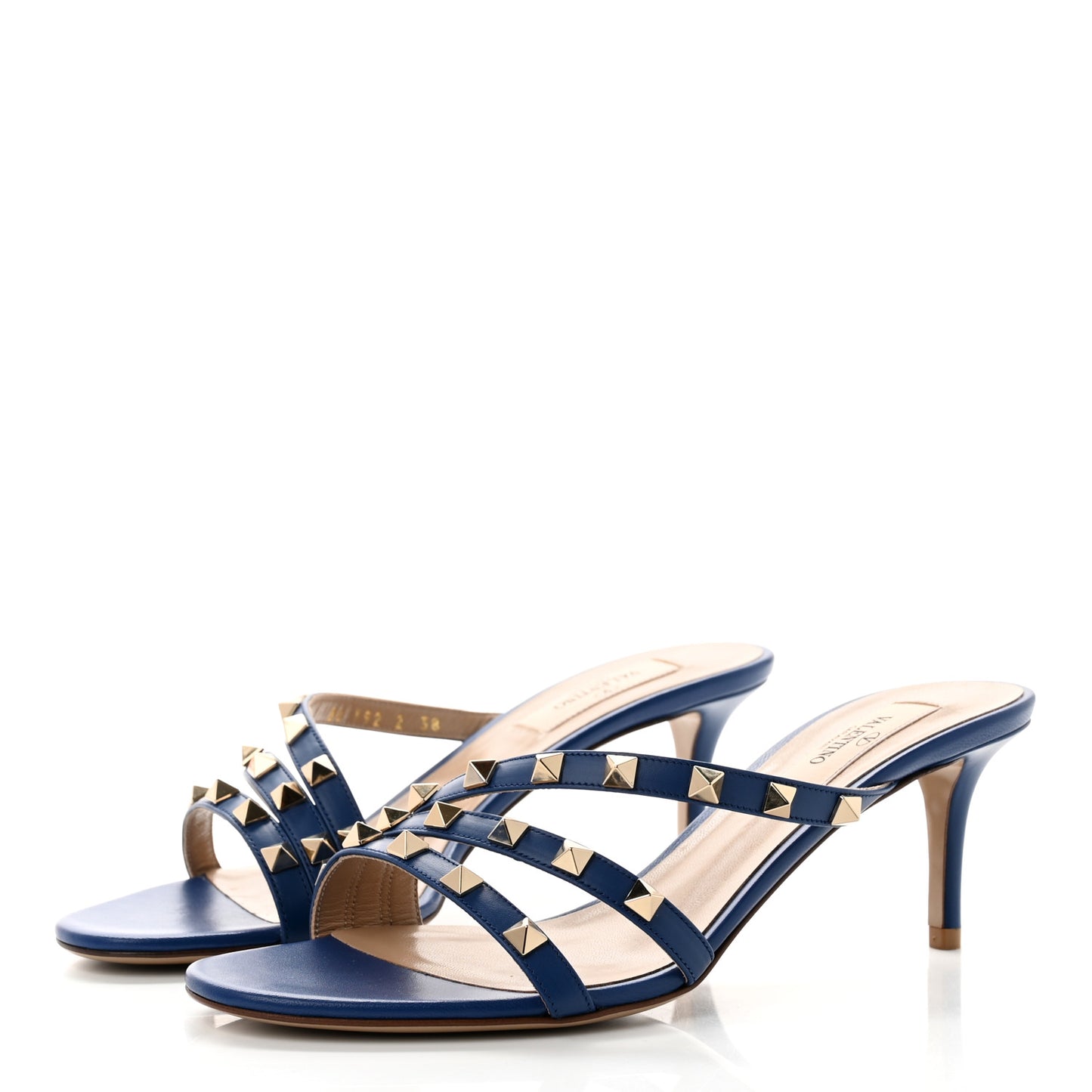 Calfskin Rockstud 60mm Slide Sandals 38 Blu Delft