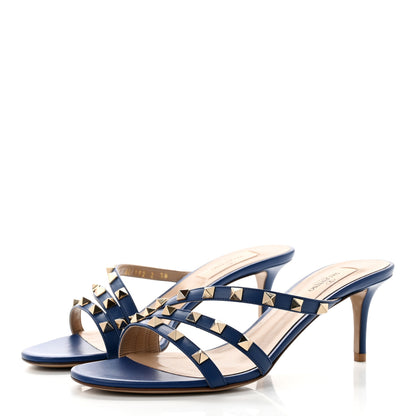 Valentino Garavani Calfskin Rockstud 60mm Slide Sandals 38 Blu Delft 3 of 8