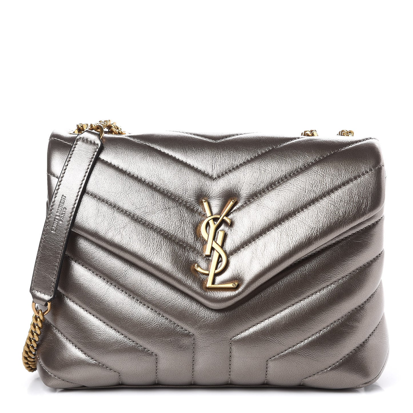 Metallic Calfskin Y Quilted Monogram Small Loulou Chain Satchel Brown Metallic