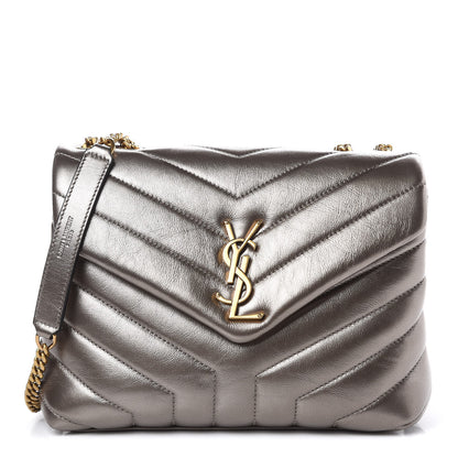 Saint Laurent Metallic Calfskin Y Quilted Monogram Small Loulou Chain Satchel Brown Metallic 1 of 9