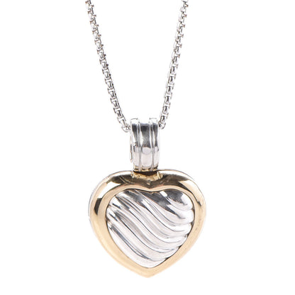 David Yurman Sterling Silver 18K Yellow Gold Cable Heart Locket Pendant Necklace 4 of 10