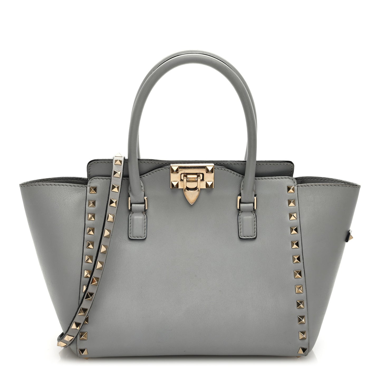 Vitello Small Rockstud Double Handle Tote Grey