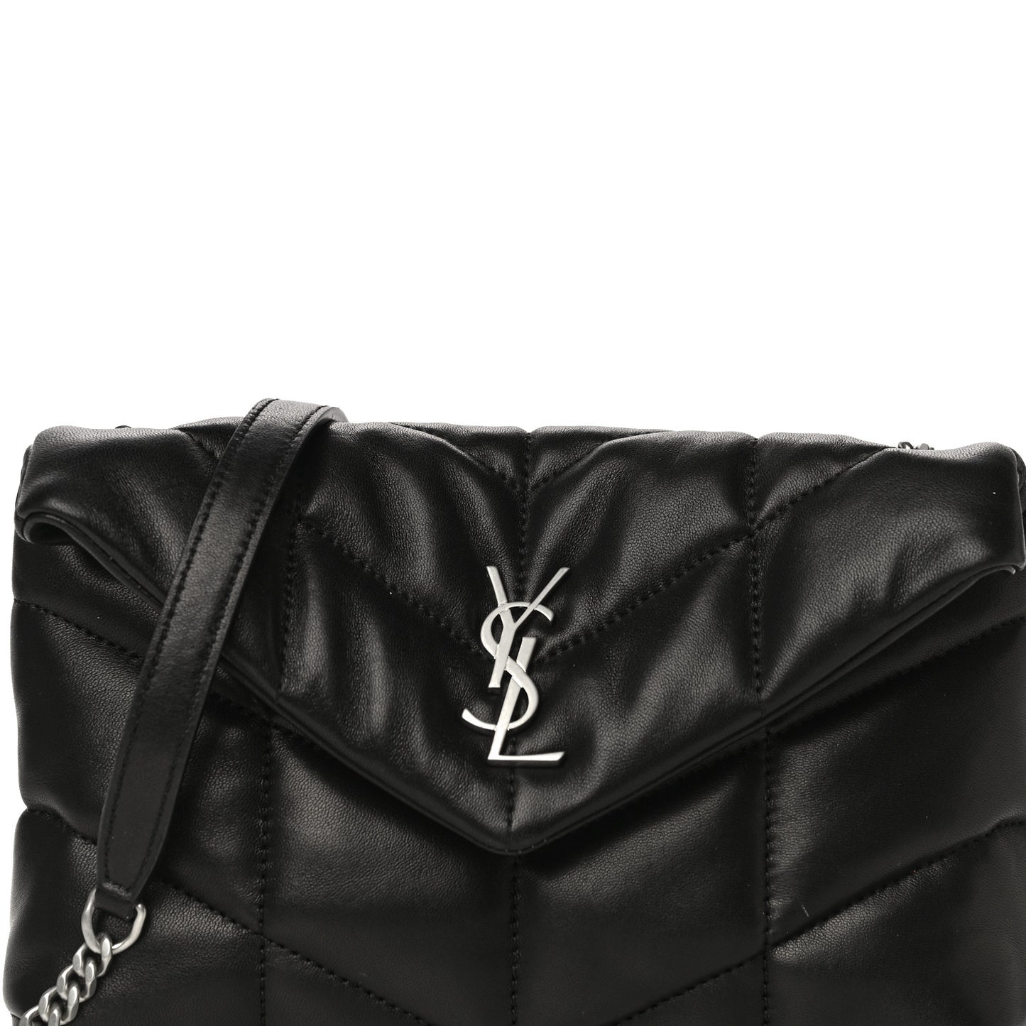 Lambskin Quilted Toy Loulou Puffer Monogram Chain Satchel Black