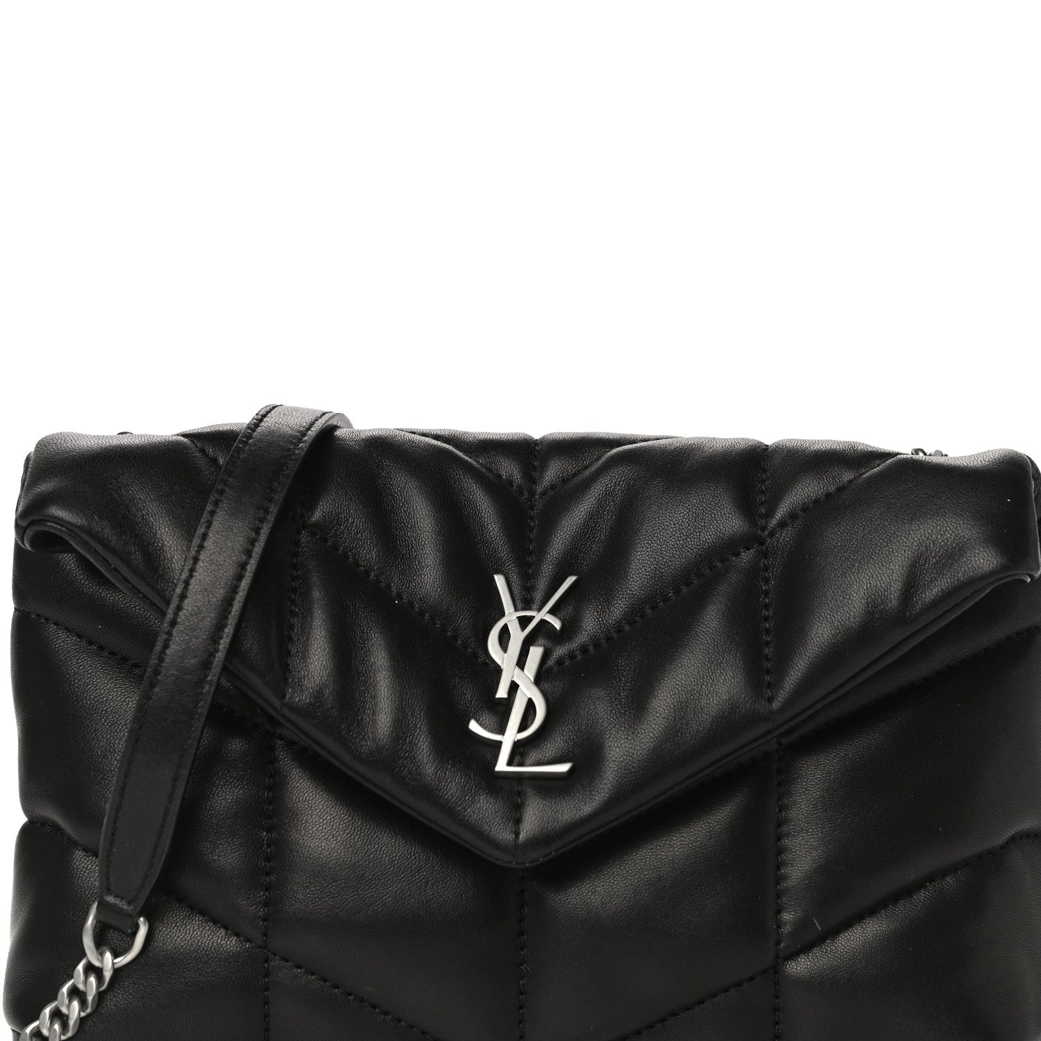 Saint Laurent Lambskin Quilted Toy Loulou Puffer Monogram Chain Satchel Black 8 of 11