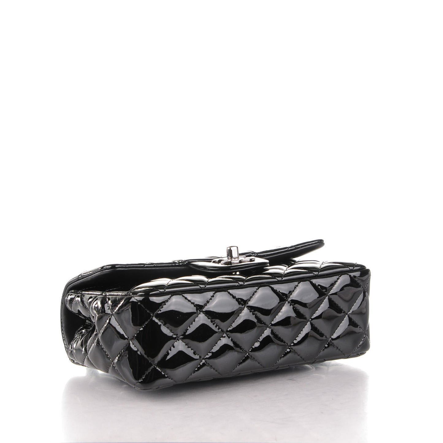 Patent Calfskin Quilted Mini Rectangular Flap Black