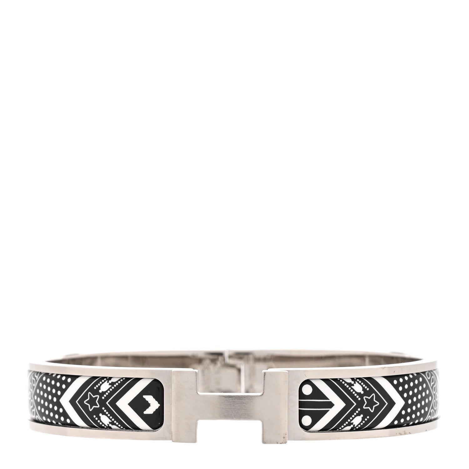 Hermes Bandana Enamel Narrow Clic Clac H Bracelet GM Black White 1 of 4