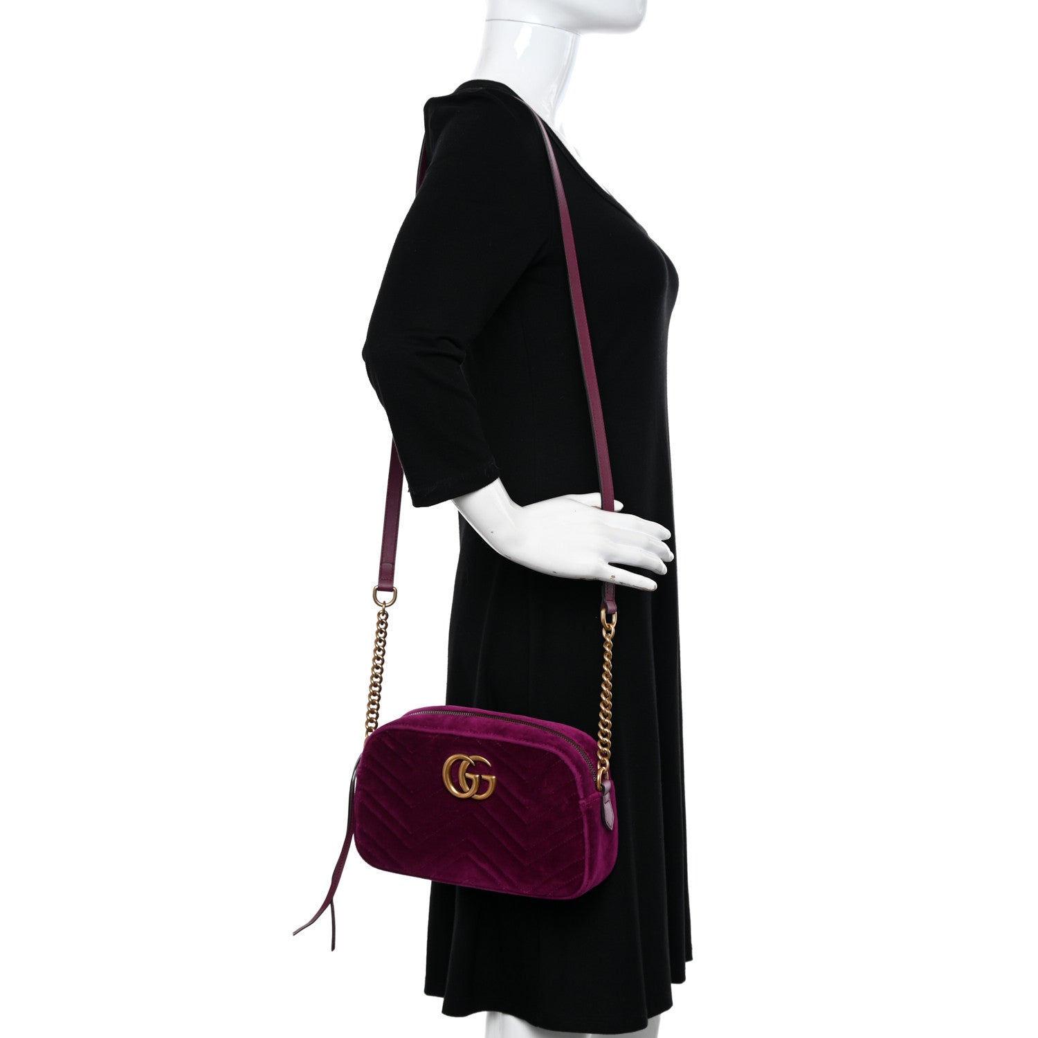 Gucci Velvet Matelasse Small GG Marmont Chain Shoulder Bag Fuchsia Violet Cyclamen 2 of 11