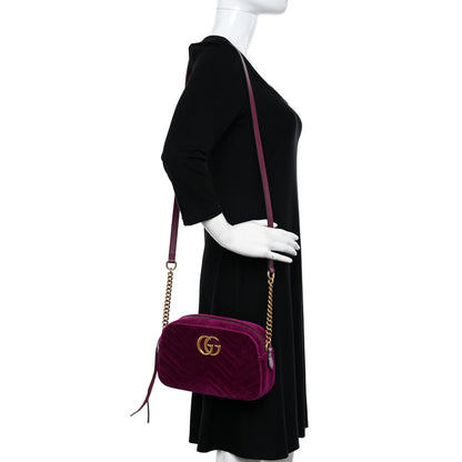 Gucci Velvet Matelasse Small GG Marmont Chain Shoulder Bag Fuchsia Violet Cyclamen 2 of 11