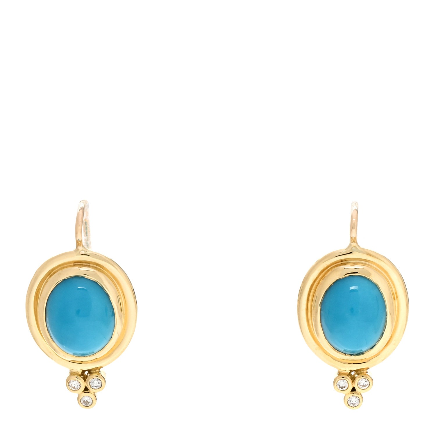 Temple St. Clair 18K Yellow Gold Diamond Turquoise Classic Drop Earrings 1 of 4