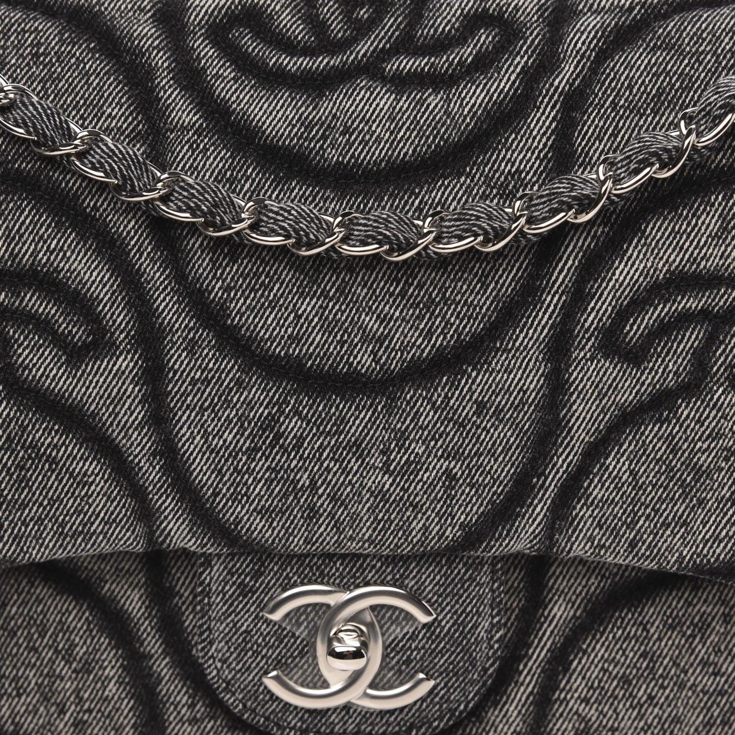 Chanel Denim Embossed CC Logo Print Jumbo Single Flap Grey Black 8 of 10