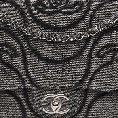 Chanel Denim Embossed CC Logo Print Jumbo Single Flap Grey Black 8 of 10