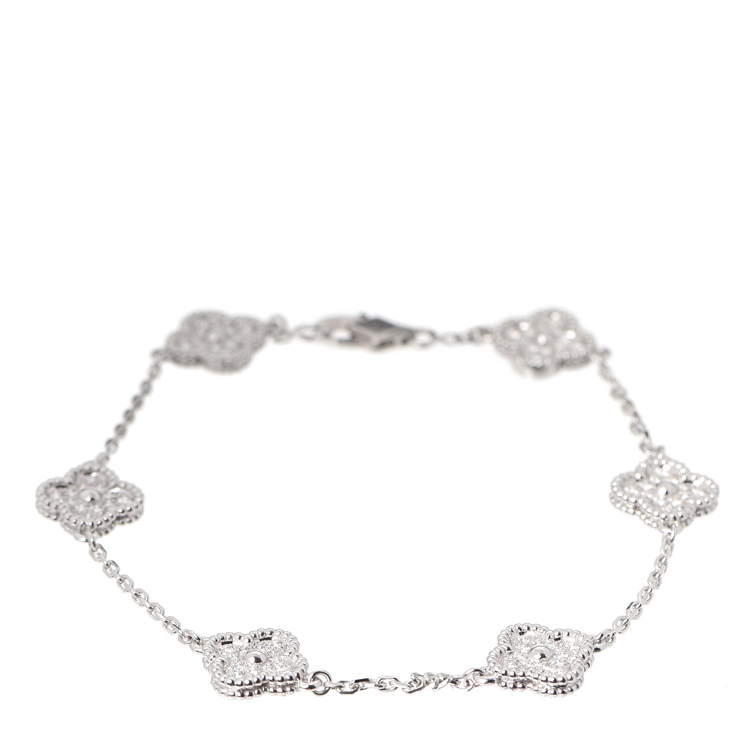 Van Cleef & Arpels 18K White Gold Diamond 6 Motifs Sweet Alhambra Bracelet 1 of 5