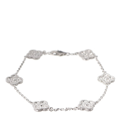 Van Cleef & Arpels 18K White Gold Diamond 6 Motifs Sweet Alhambra Bracelet 1 of 5