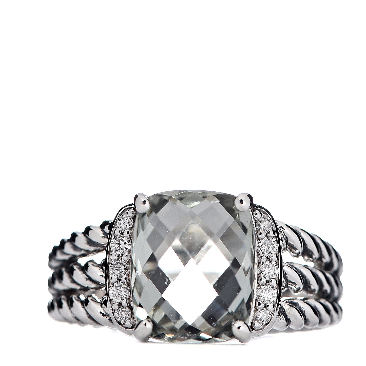 Sterling Silver Diamond Prasiolite 10mm Petite Wheaton Ring 52 6