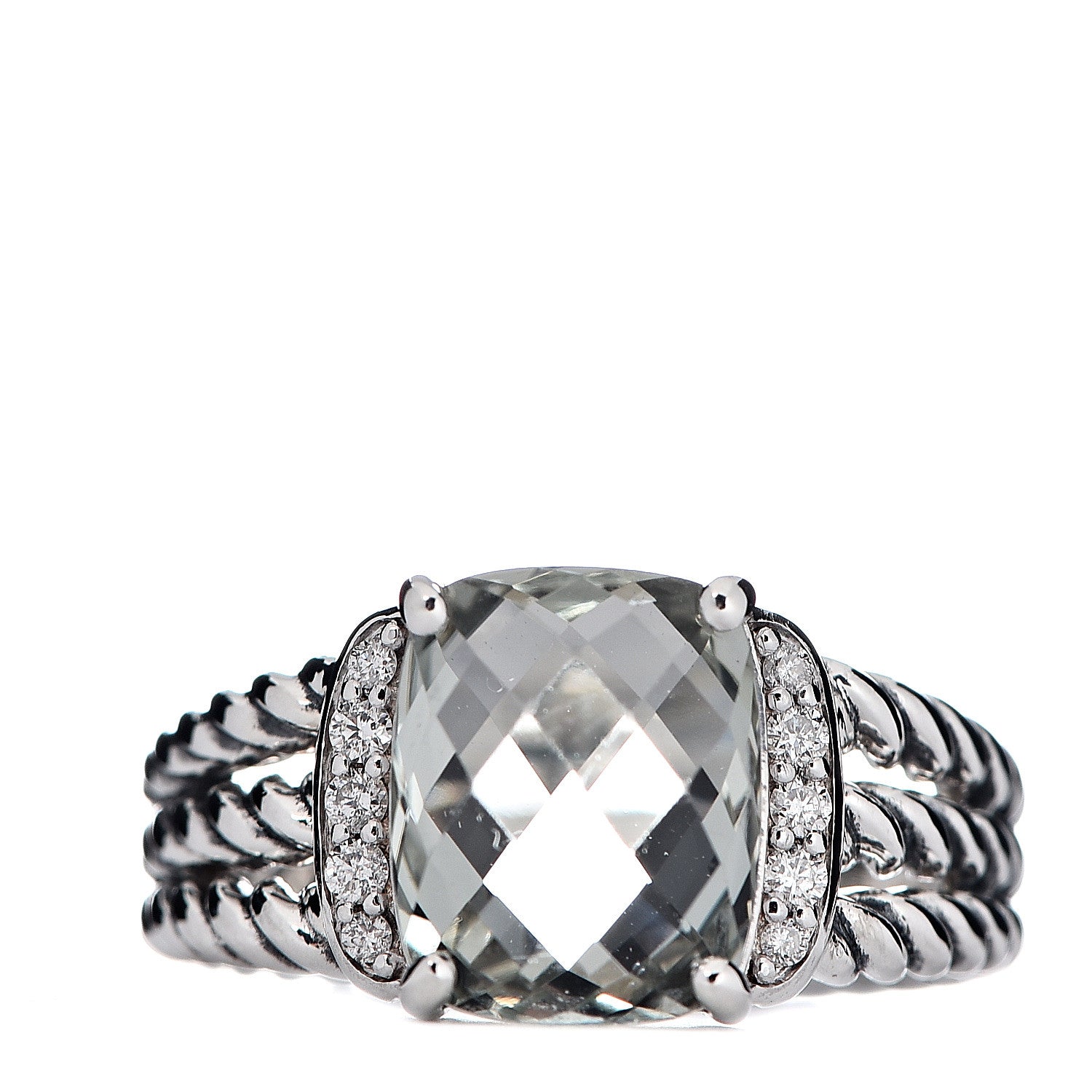 David Yurman Sterling Silver Diamond Prasiolite 10mm Petite Wheaton Ring 52 6 1 of 6