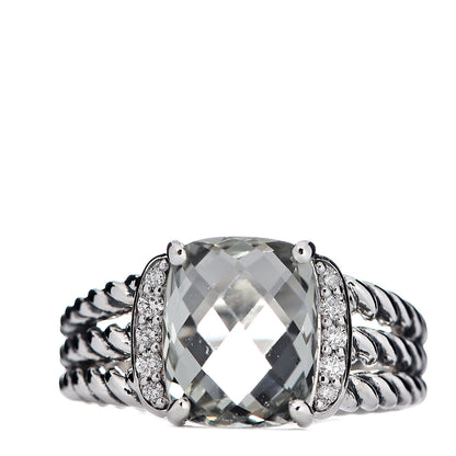 David Yurman Sterling Silver Diamond Prasiolite 10mm Petite Wheaton Ring 52 6 1 of 6