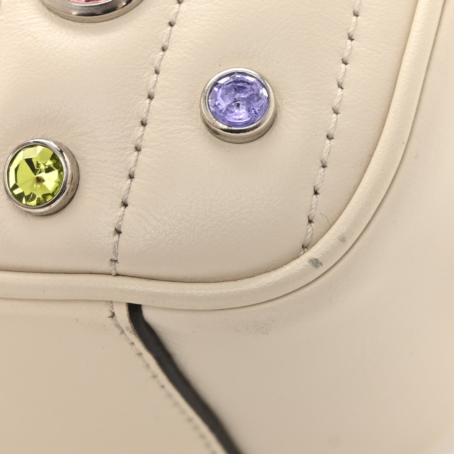 Gucci Calfskin Crystal Matelasse Aria Small GG Marmont Shoulder Bag Mystic White Multicolor 13 of 13