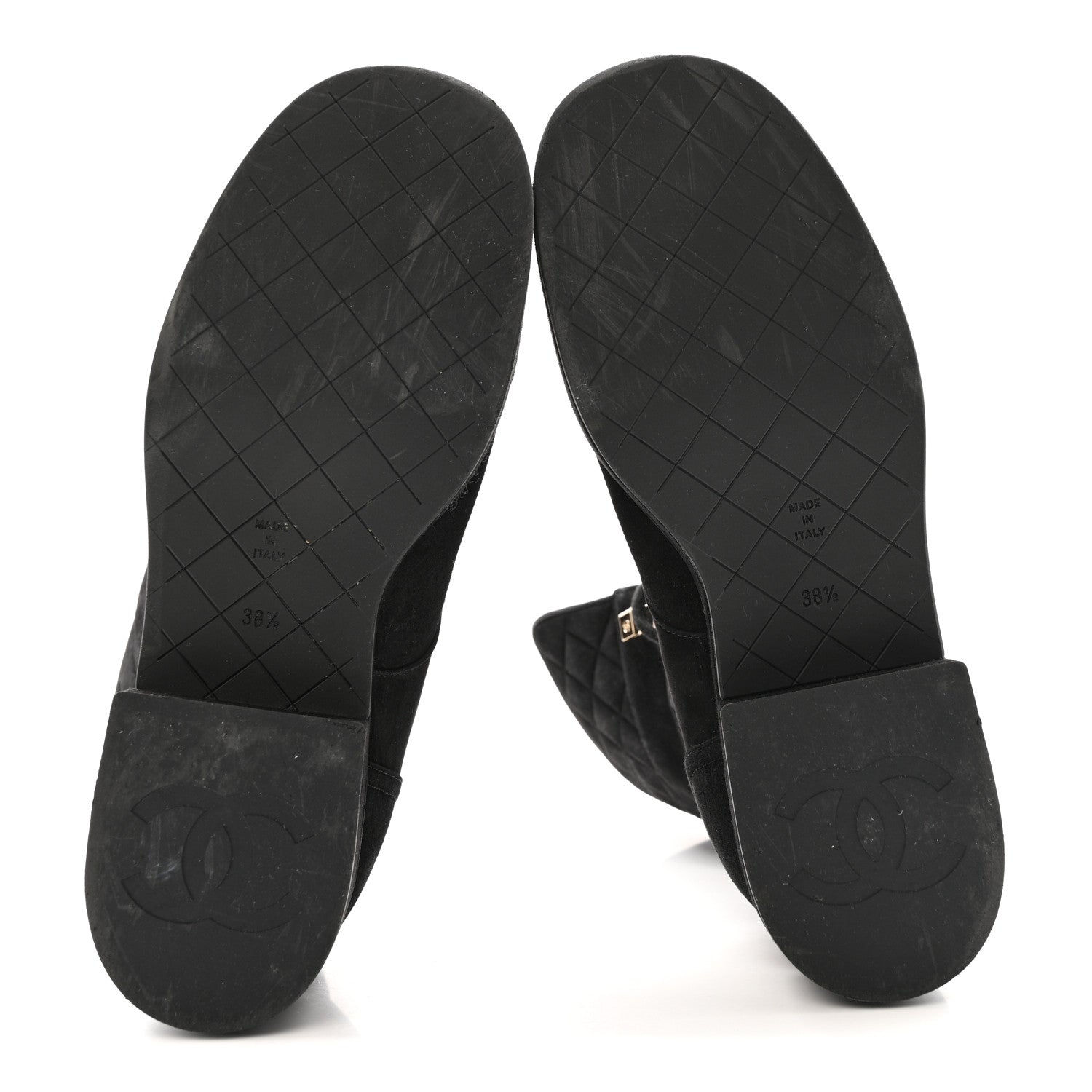 Chanel Suede Quilted Lace Up Combat Boots 38.5 Black 6 of 13