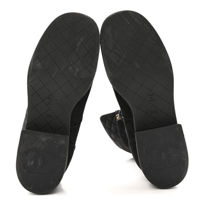 Chanel Suede Quilted Lace Up Combat Boots 38.5 Black 6 of 13