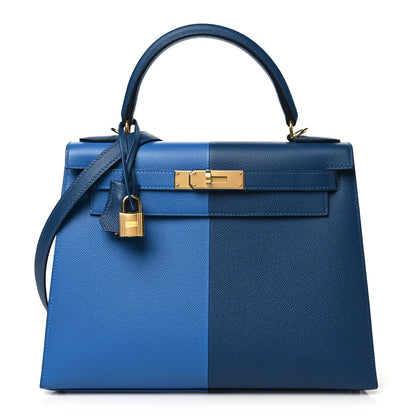 Hermes Epsom Casaque Kelly Sellier 28 Deep Bleu Mykonos Brique 1 of 11