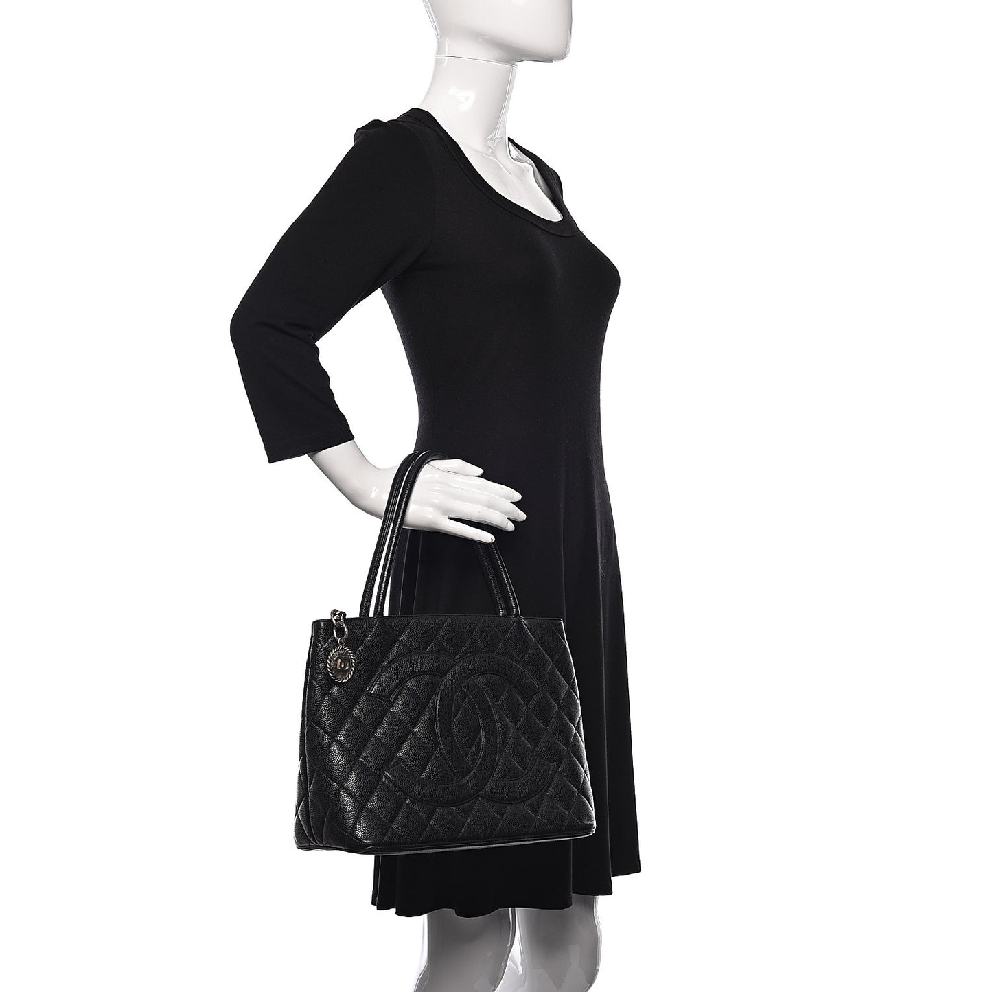 Caviar Quilted Medallion Tote Black