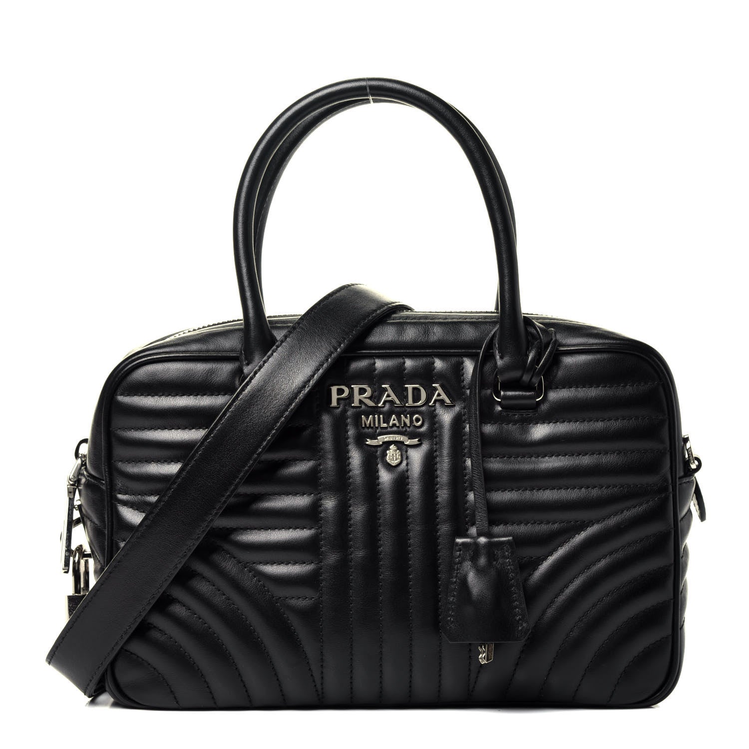 Prada Soft Calfskin Impunture Diagramme Top Handle Crossbody Bag Black 1 of 11