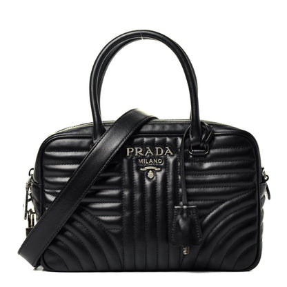 Prada Soft Calfskin Impunture Diagramme Top Handle Crossbody Bag Black 1 of 11