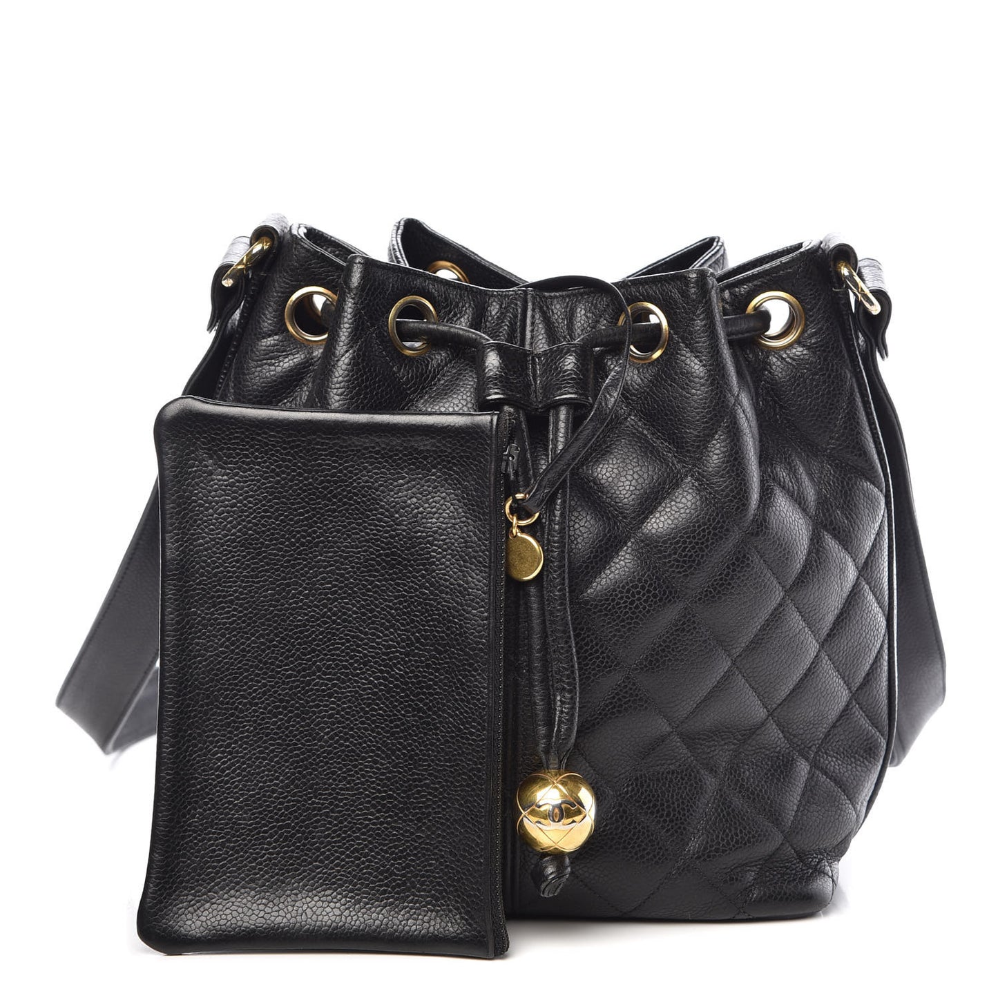Caviar Quilted Drawstring Shoulder Bag Black