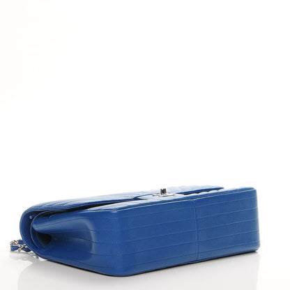 Chanel Caviar Chevron Quilted Jumbo Double Flap Blue 4 of 7