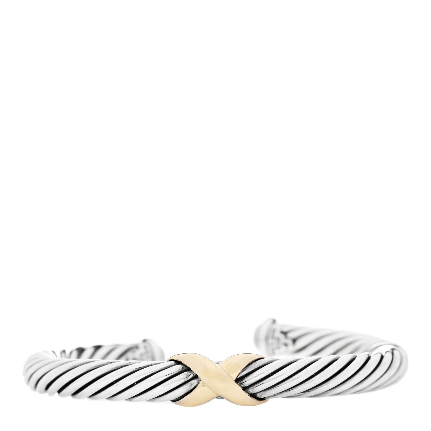 David Yurman Sterling Silver 14K Yellow Gold 7mm X Station Cable Bracelet 1 of 3