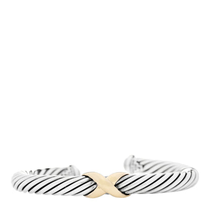David Yurman Sterling Silver 14K Yellow Gold 7mm X Station Cable Bracelet 1 of 3