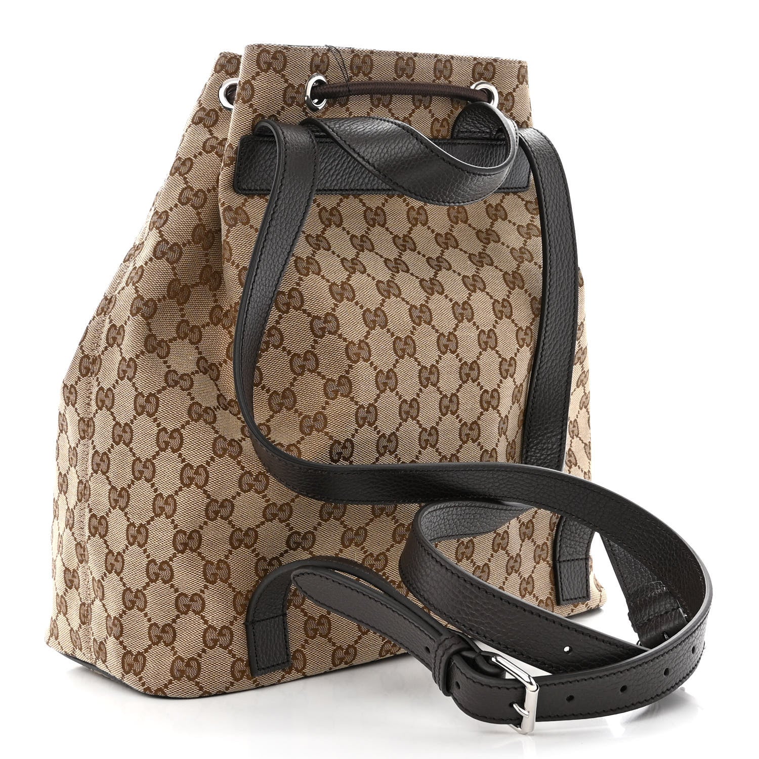 Gucci Monogram Dollar Calfskin O Drawstring Backpack Beige Ebony Testa di Moro Dark Chocolate 3 of 10