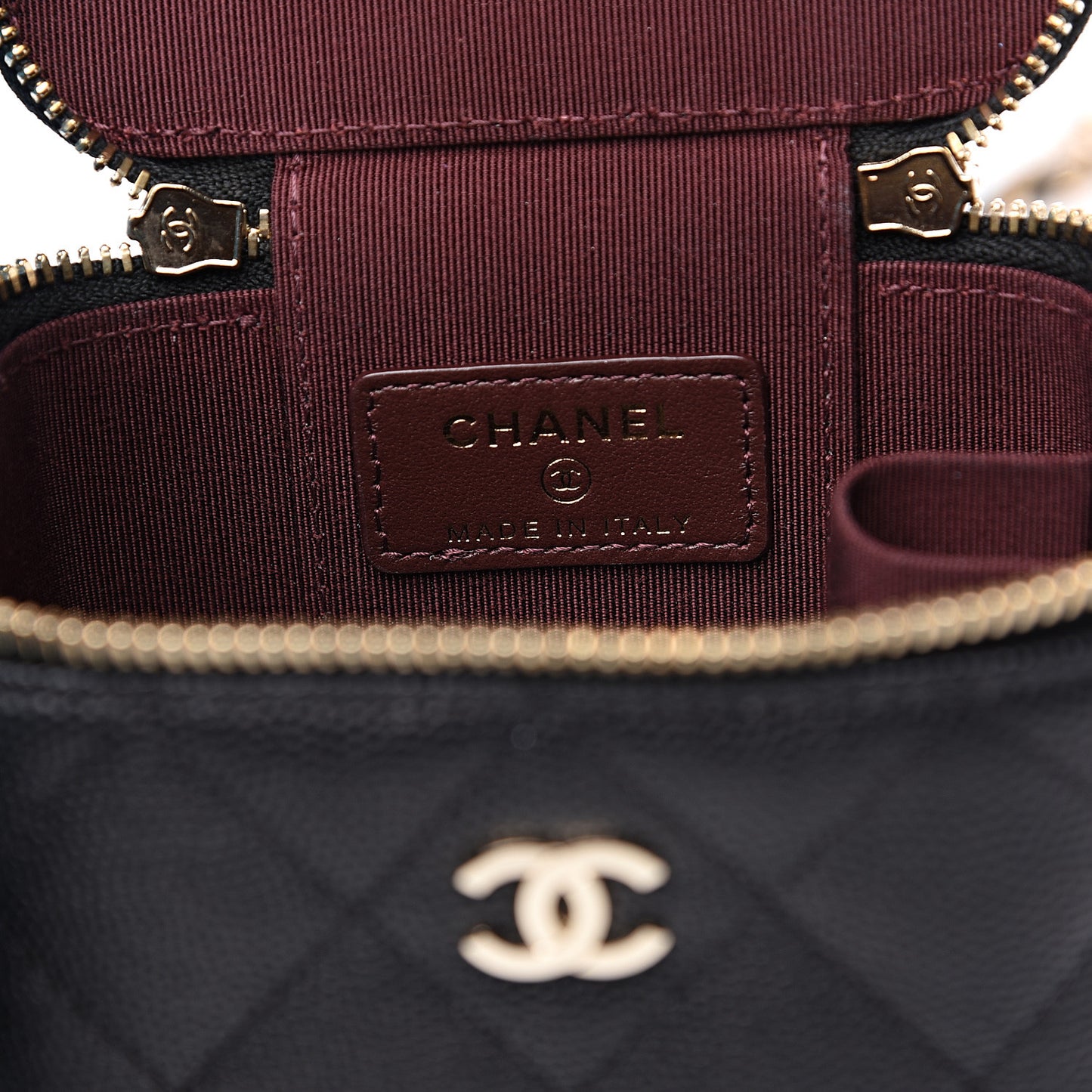 Caviar Quilted Mini Vanity Case With Chain Black