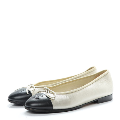 Chanel Metallic Lambskin Cap Toe CC Ballerina Flats 37 Gold Black 3 of 18
