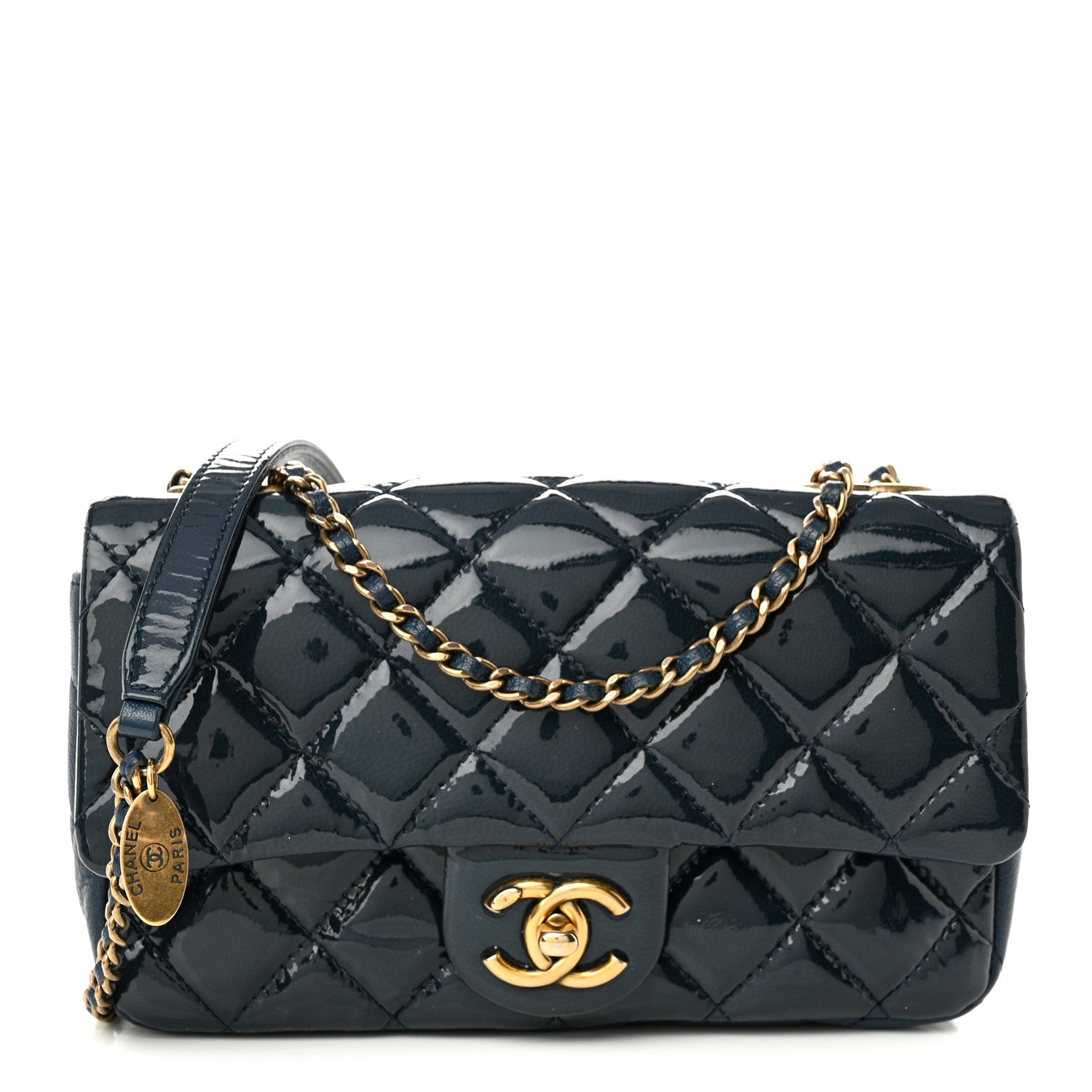 Chanel Patent Goatskin Quilted Small CC Eyelet Flap Blue 1 of 9