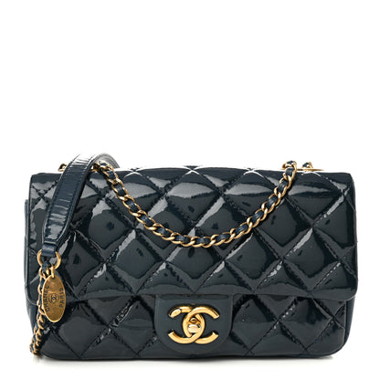 Chanel Patent Goatskin Quilted Small CC Eyelet Flap Blue 1 of 9