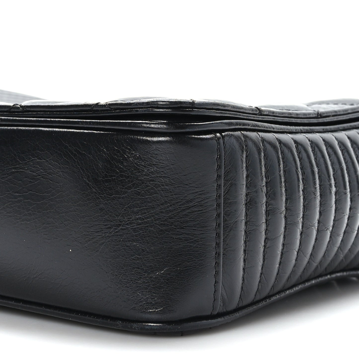 Glazed Calfskin Quilted Medium Coco Boy Flap Black