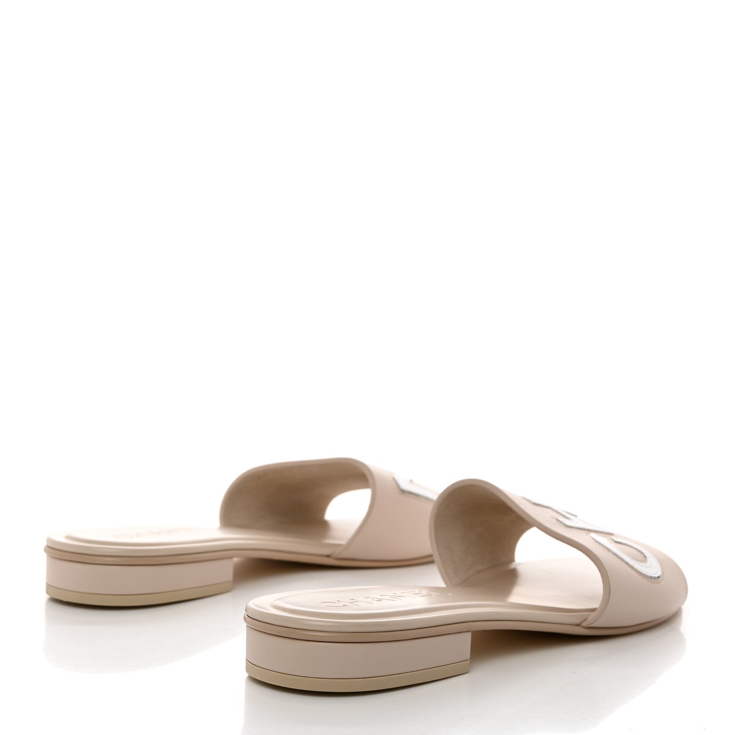 Chanel Calfskin Patent Calfskin Logo Mules 40.5 Beige 5 of 9