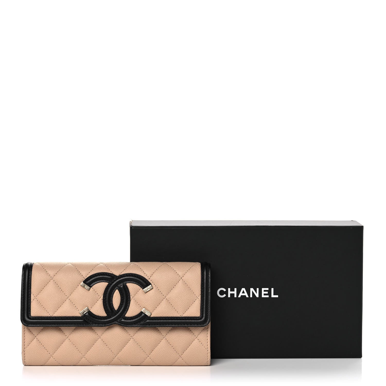 Chanel Caviar Quilted Filigree Flap Wallet Beige Black 12 of 12