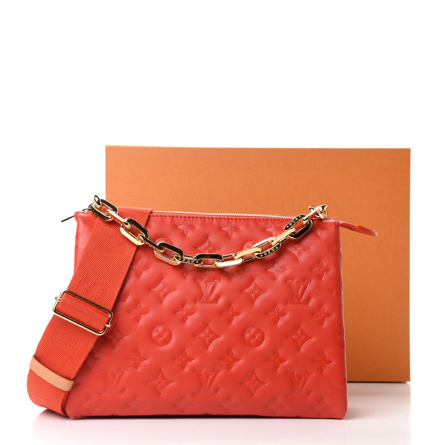 Lambskin Embossed Monogram Coussin PM Red