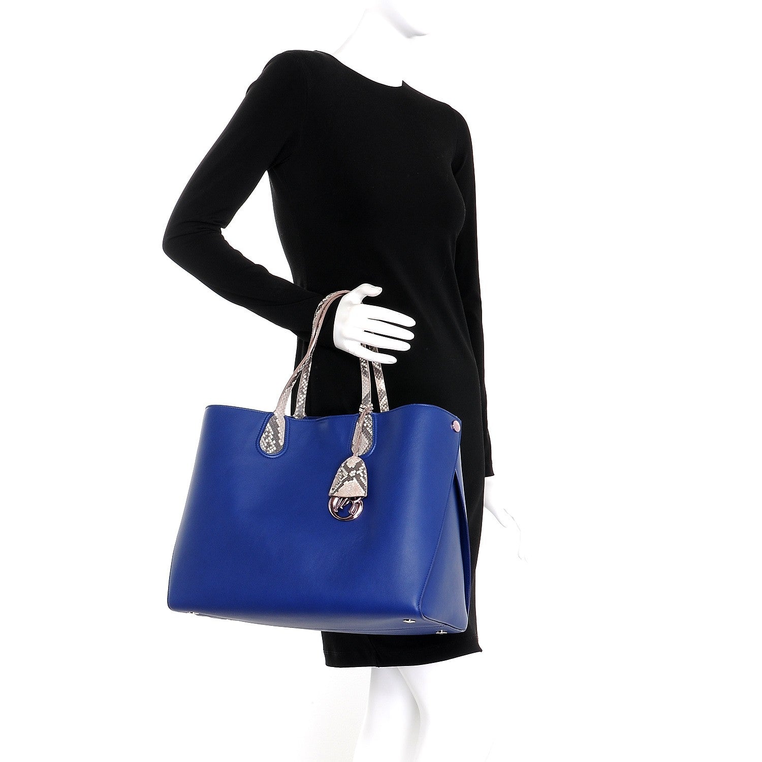 Christian Dior Calfskin Python Handle Large Addict Shopping Tote Blue 2 of 8