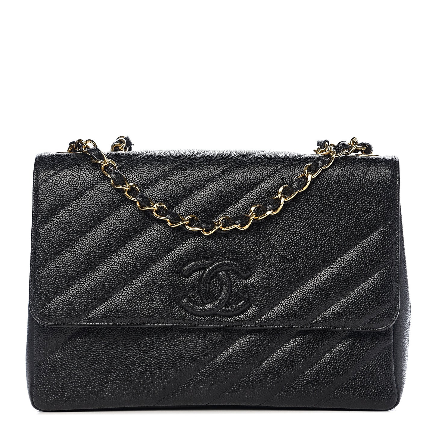 Caviar Diagonal Quilted Jumbo Single Flap Black
