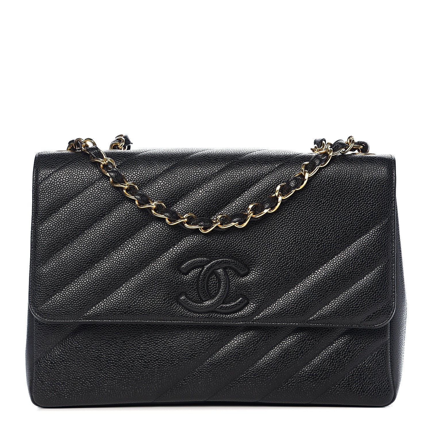 Chanel Caviar Diagonal Quilted Jumbo Single Flap Black 1 of 10