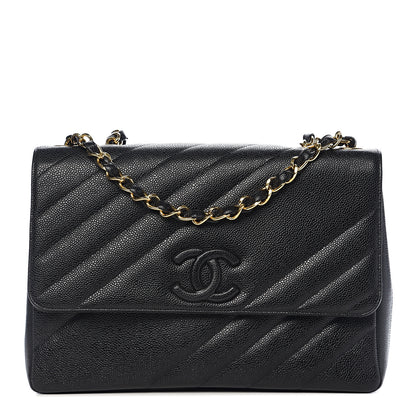 Chanel Caviar Diagonal Quilted Jumbo Single Flap Black 1 of 10