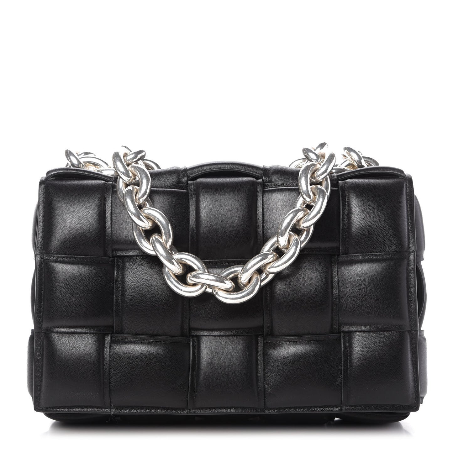 Lambskin Maxi Intreccio Padded Chain Cassette Crossbody Bag Black