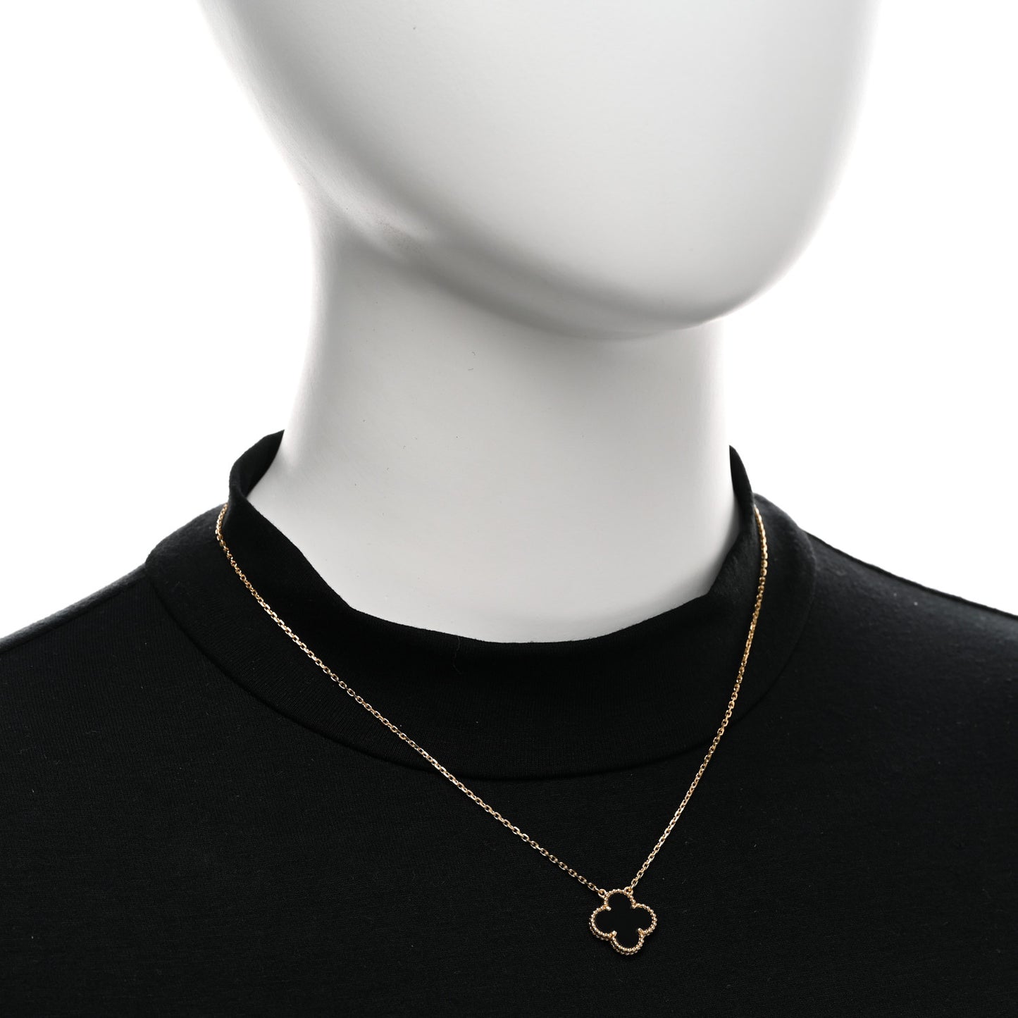 18K Yellow Gold Black Onyx Vintage Alhambra Pendant Necklace