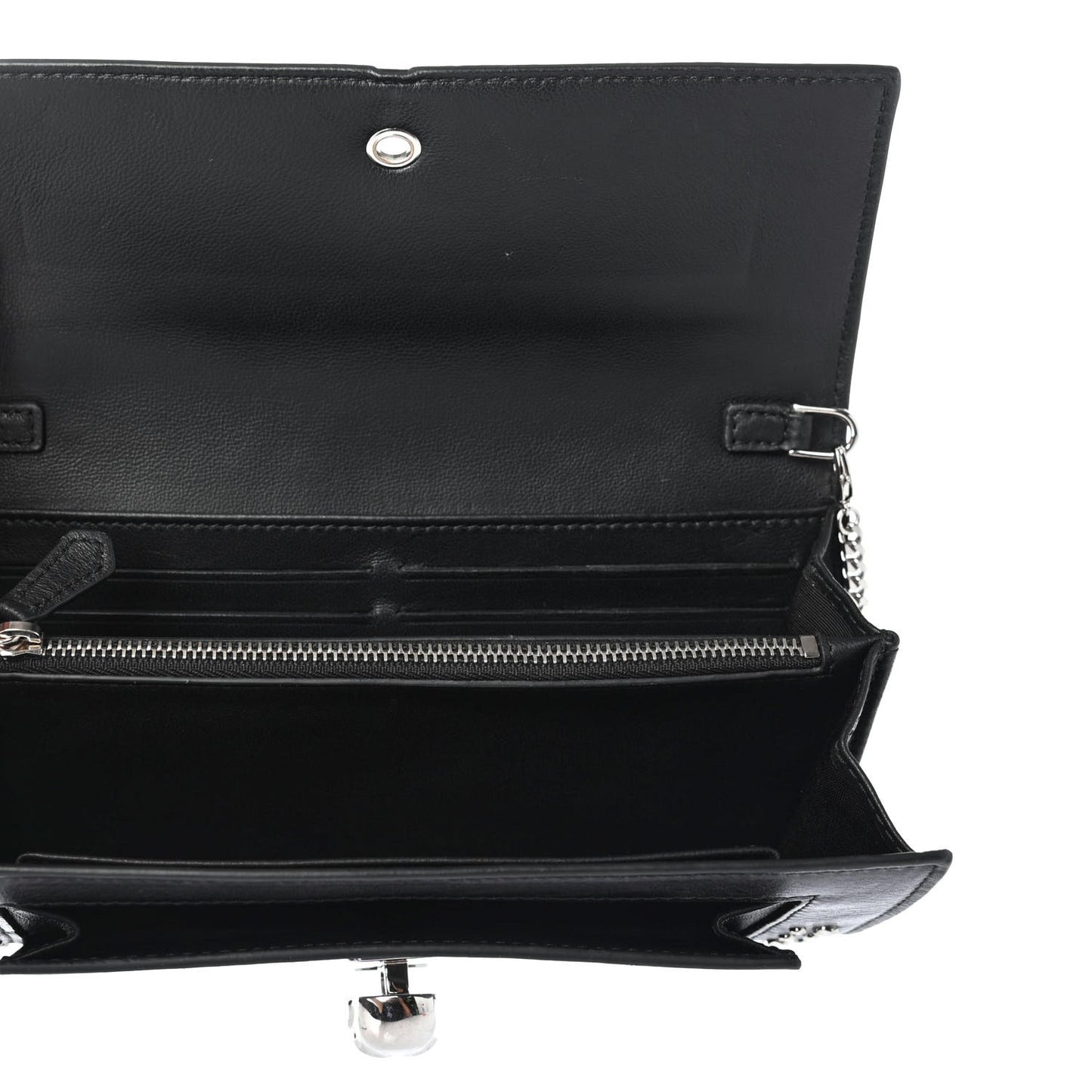 Calfskin Studded Skull Wallet on Chain Black
