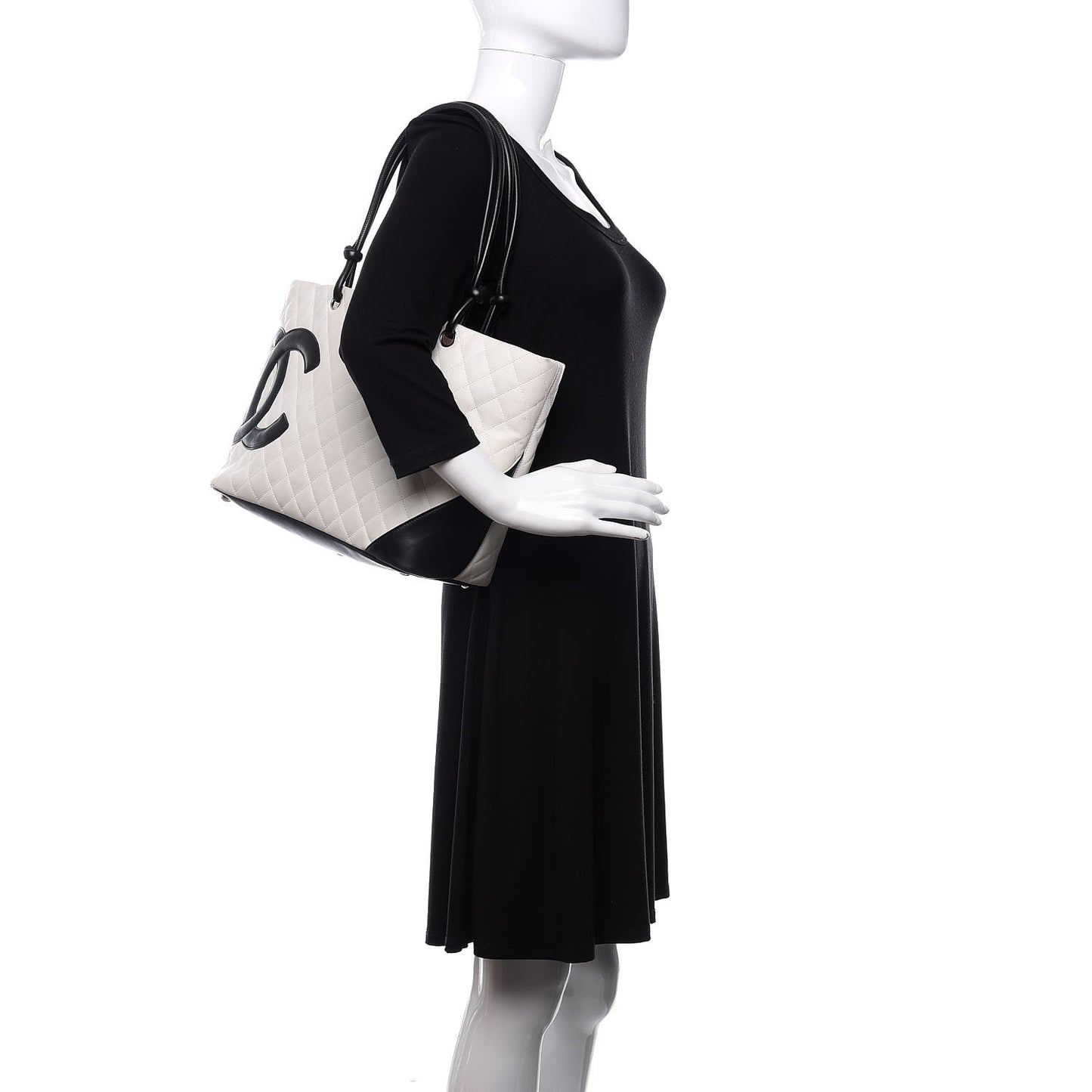 Calfskin Quilted Large Cambon Tote White Black